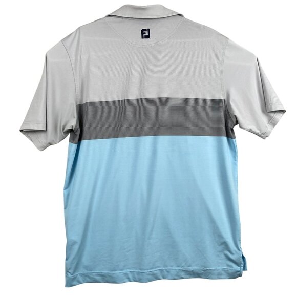 Foot Joy Men's Polo Shirt Tri-Color Striped Size Large Blue and White Casual - Picture 2 of 8